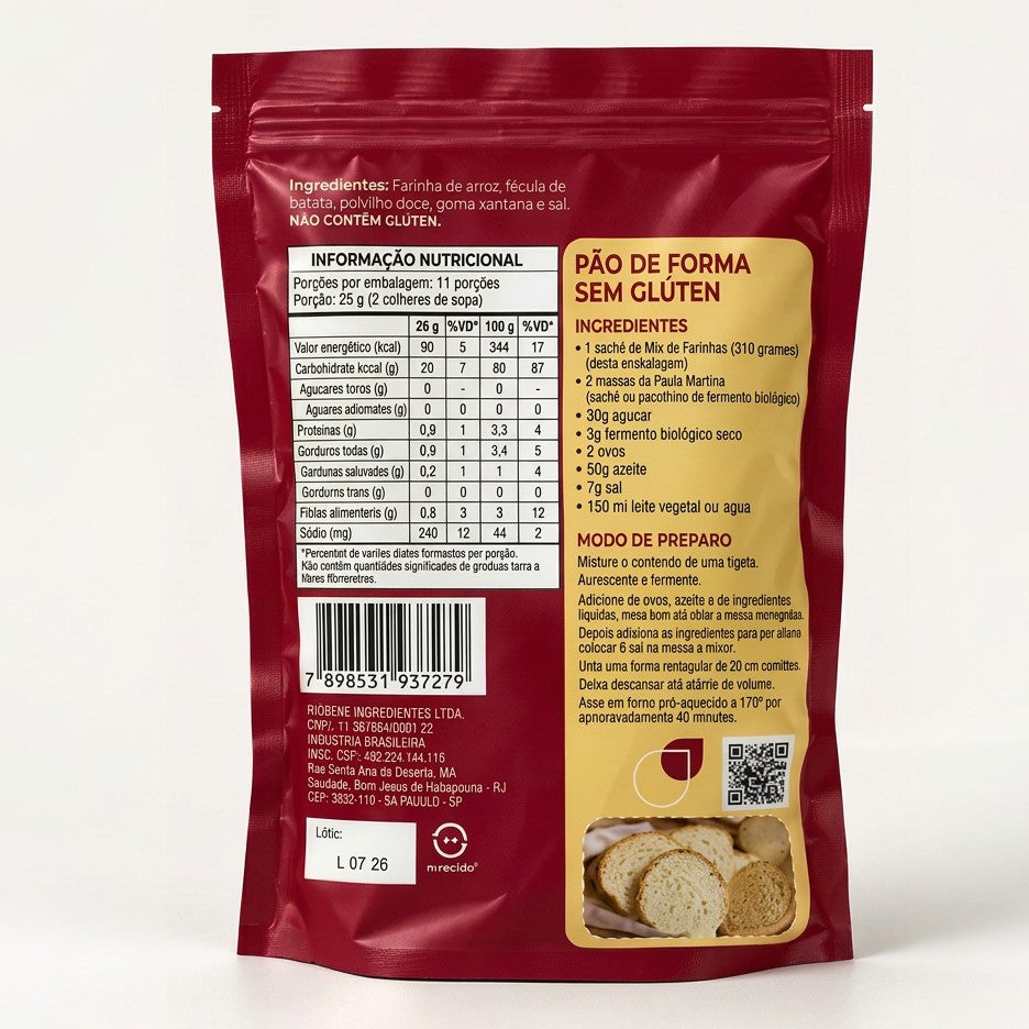 Mix de Farinhas para Pães sem Glúten Paula Martins 310g