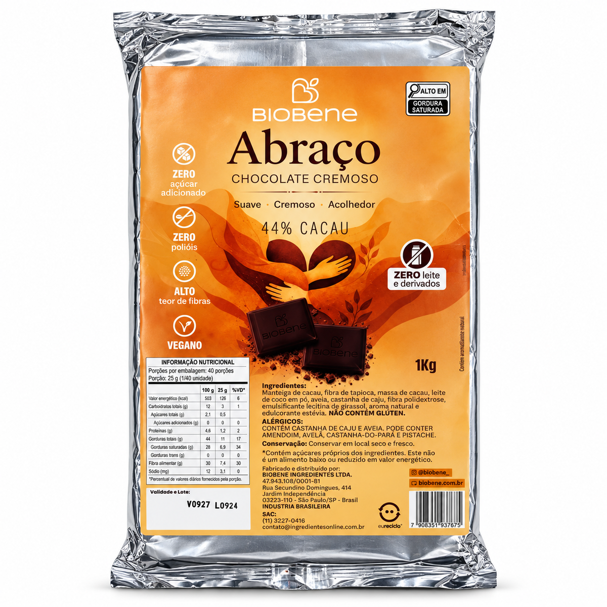 Chocolate Cremoso Zero Açúcar Biobene 1kg